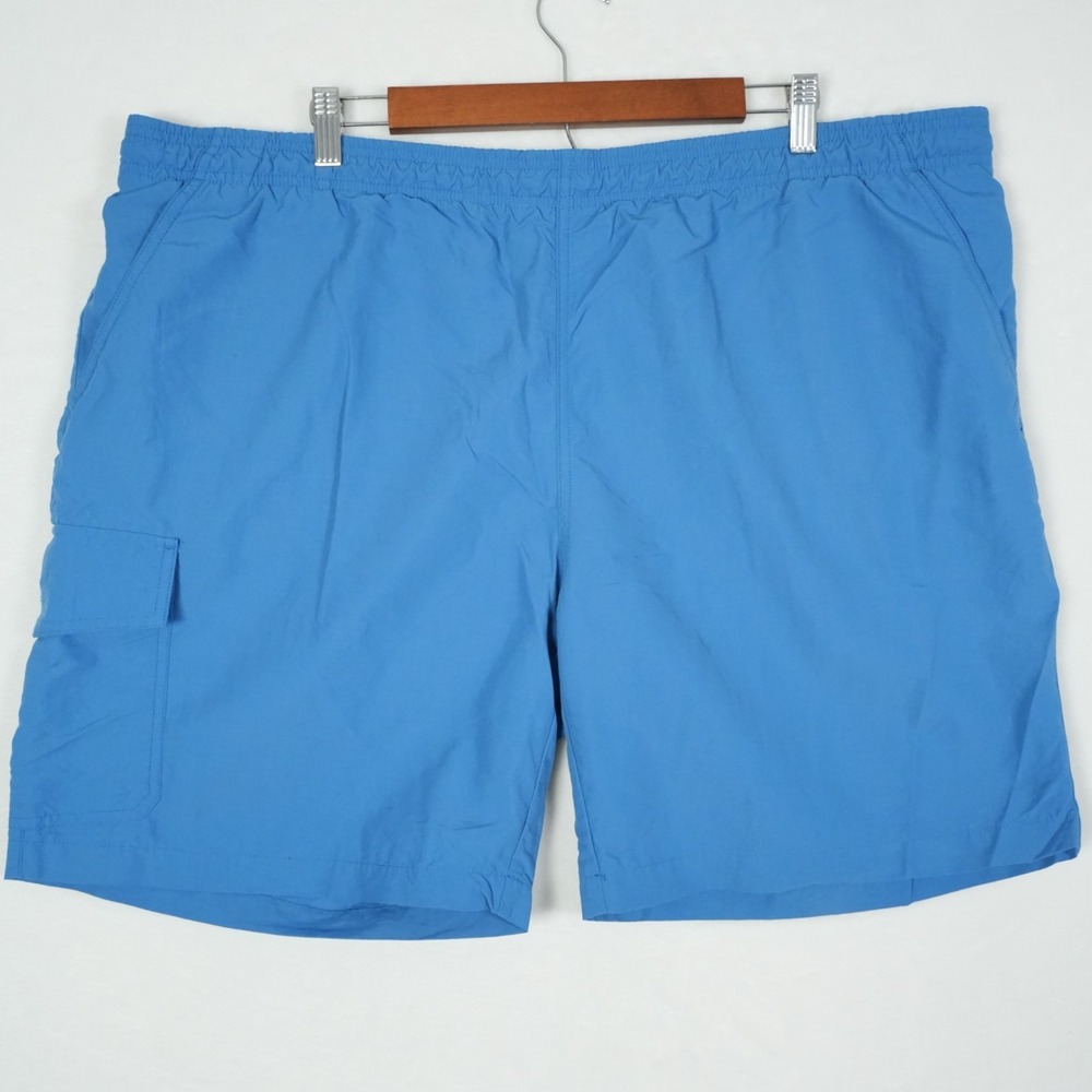 Eddie Bauer Swim Trunk Shorts Men's 2XL XXL Blue Travex‎ Drawstring Zip Pocket